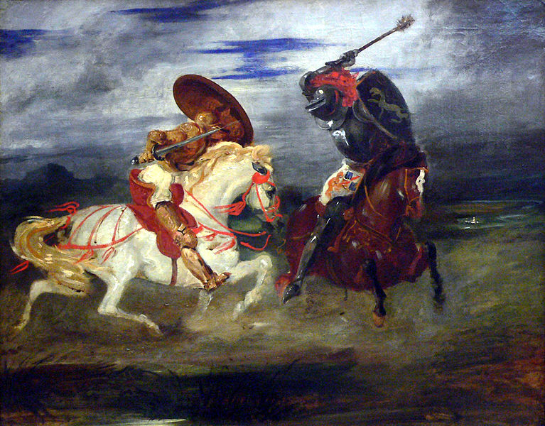 Combat de chevaliers dans la campagne